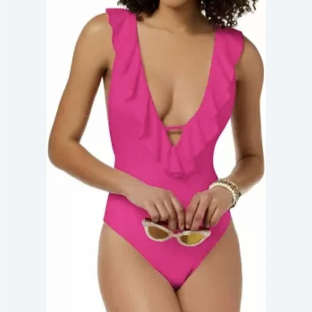 Bar III Vibrant Pink‎ Ruffle One-Piece Swimsuit